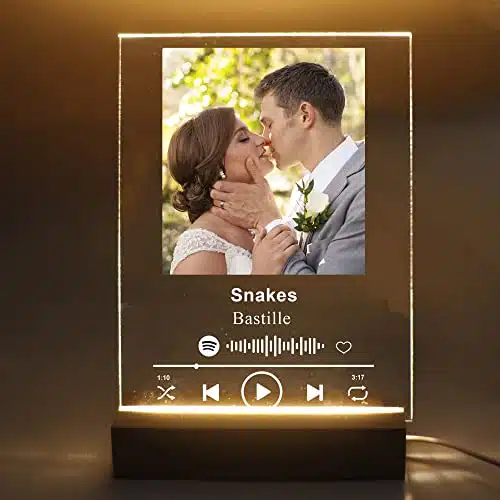 Tina&Amp;Co Personalized Acrylic Song Plaque Custom Photo Album Cover Scannable Spotify Code Led Night Light Lamp For Music Lover Boy Friend Girl Friend