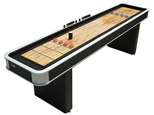 Atomic  Platinum Shuffleboard Table With Poly Coated Playing Surface For Smooth, Fast Puck Action And Pedestal Legs With Levelers For Optimum Stability And Level Play