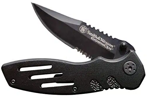 Smith &Amp; Wesson Accessories Extreme Ops Swas In S.s. Folding Knife With In Serrated Clip Point Blade And Aluminum Handle For Outdoor, Tactical, Survival And Edc