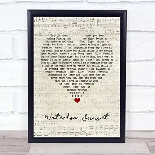 Waterloo Sunset Script Heart Song Lyric Quote Music Poster Gift Present Wedding Song Art Print