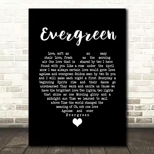 Evergreen Black Heart Song Lyric Gift Present Poster Print