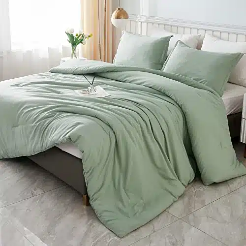 Litanika Comforter Full Size Set Sage Green, Pieces Lightweight Bed Comforter Full, Solid Bedding Comforters &Amp; Sets, Soft All Season Quilt Blanket (Xin Comforter &Amp; Pillowcases