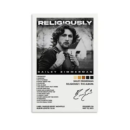 Bailey Zimmerman Poster Religiously The Album Album Cover Poster For Room Aesthetic Canvas Wall Art Bedroom Decor Xinch(Xcm)