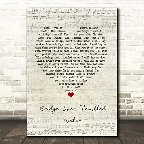 Bridge Over Troubled Water Script Heart Song Lyric Gift Present Poster Print