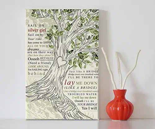 Mattata Decor Gift   Bridge Over Troubled Water   Song Lyrics Tree Wall Art Portrait Canvas Print (X X )