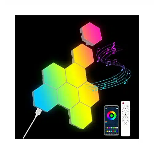 Ojq Pack Hexagon Wall Light Rgb Panel   Smart App Rgb Hexagonal Modular Gaming Light Music With Sync Honeycomb Shape Panels Hexagon Lights For Bedroom Children Room