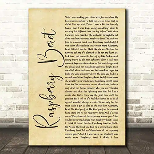 Raspberry Beret Rustic Script Song Lyric Gift Present Poster Print