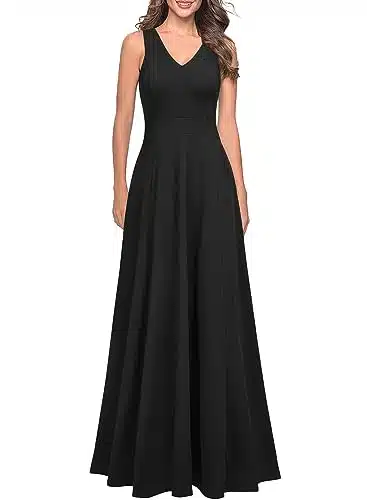 Woosea Women'S Sleeveless Deep V Neck Loose A Line Evening Cocktail Long Dress Black