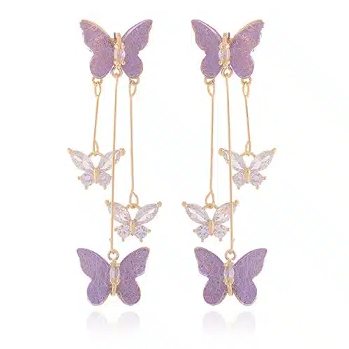 Huasai Purple Butterfly Drop Earrings For Teen Girls, Metal Type Mental, Product Type Earring, Target Gender Unisex