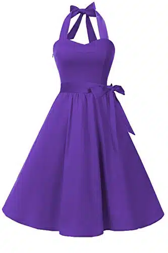 Topdress Women'Svintage Polka Audrey Dress S Halter Retro Cocktail Dress Purple L